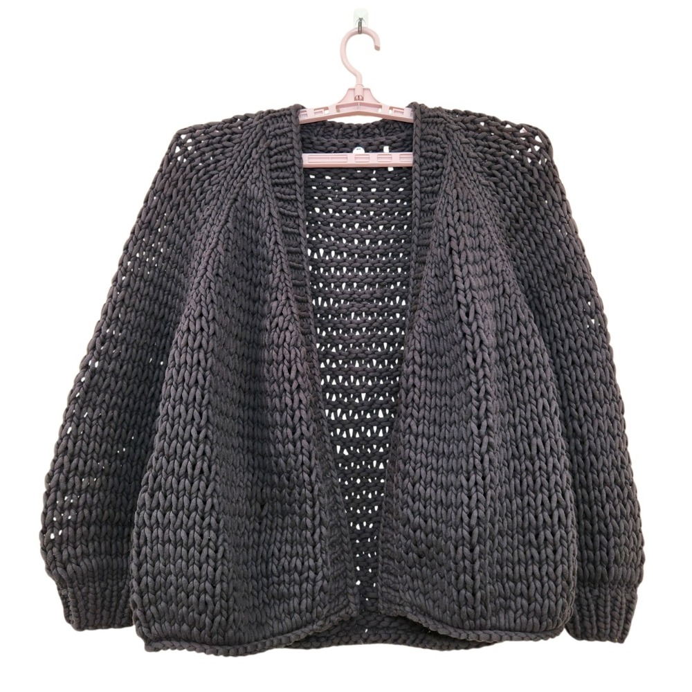 MARGARET O'LEARY One Size Open Front Cardigan Black Chunky Knit Cozy Oversized